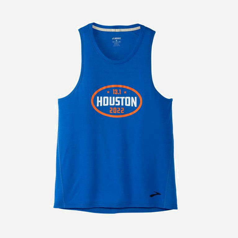 Brooks Houston22 Distance Grphic Men's Running Tank Top UK Outlet - Heather Bluetiful/13.1 Houston (